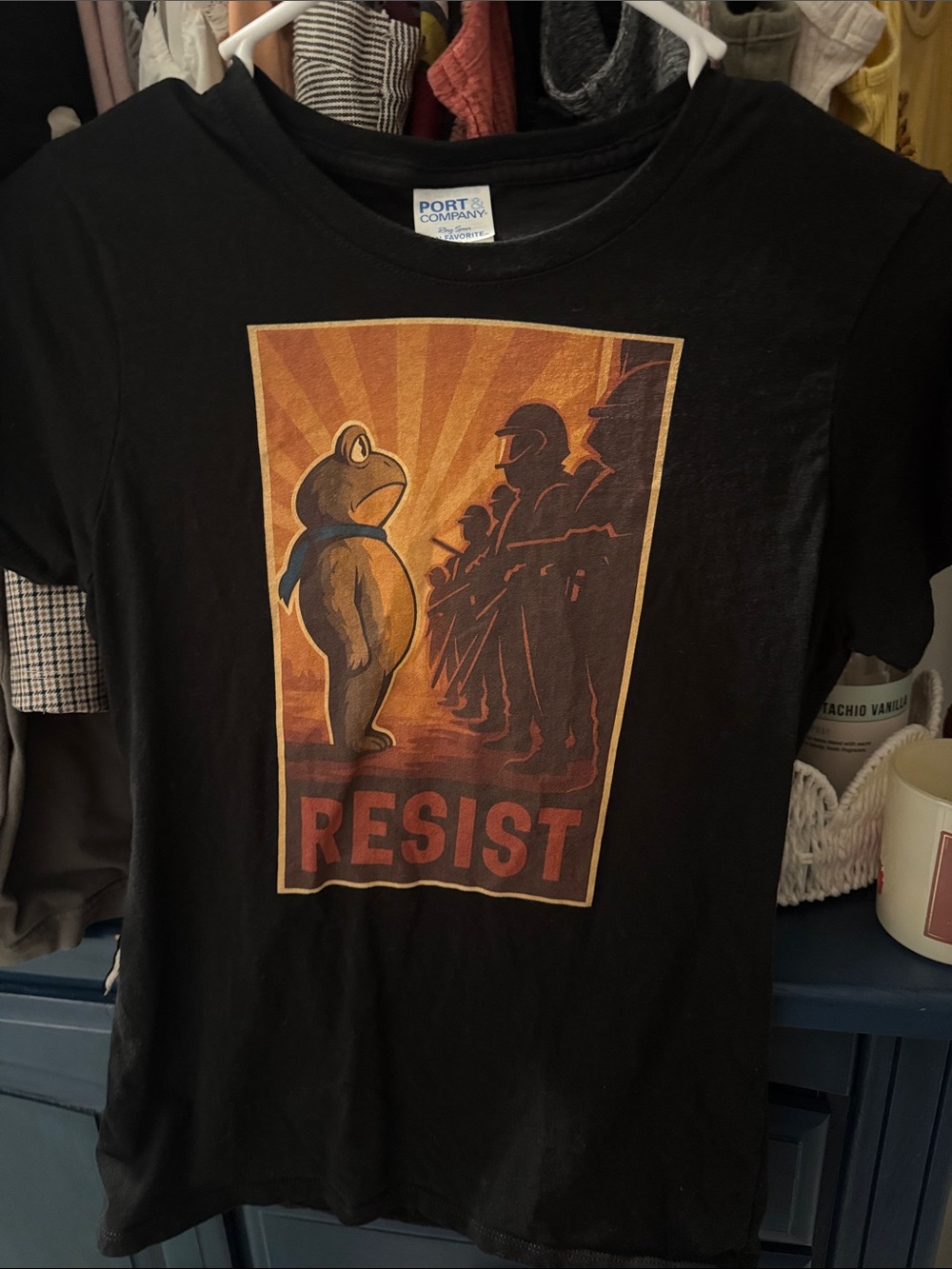 Port and Company Black 'Resist' Graphic Tee with Orange and Brown Print